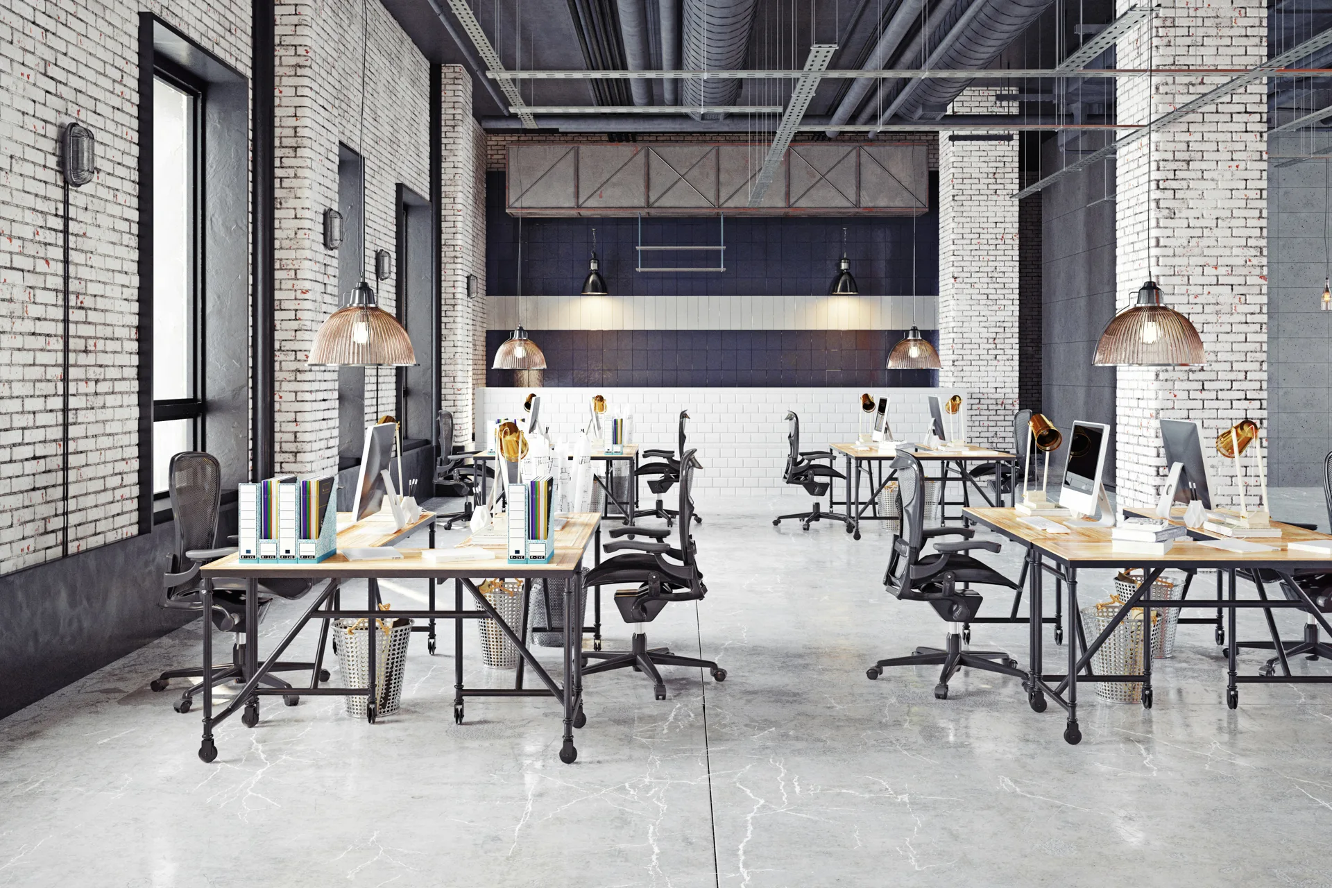 polished concrete floor in a bright Oshawa office