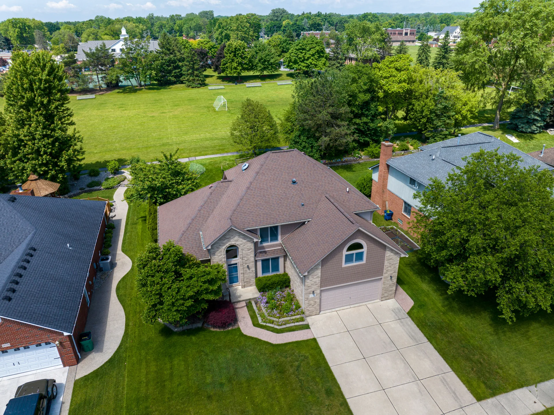 aerial view of a finished concrete driveway in Brampton