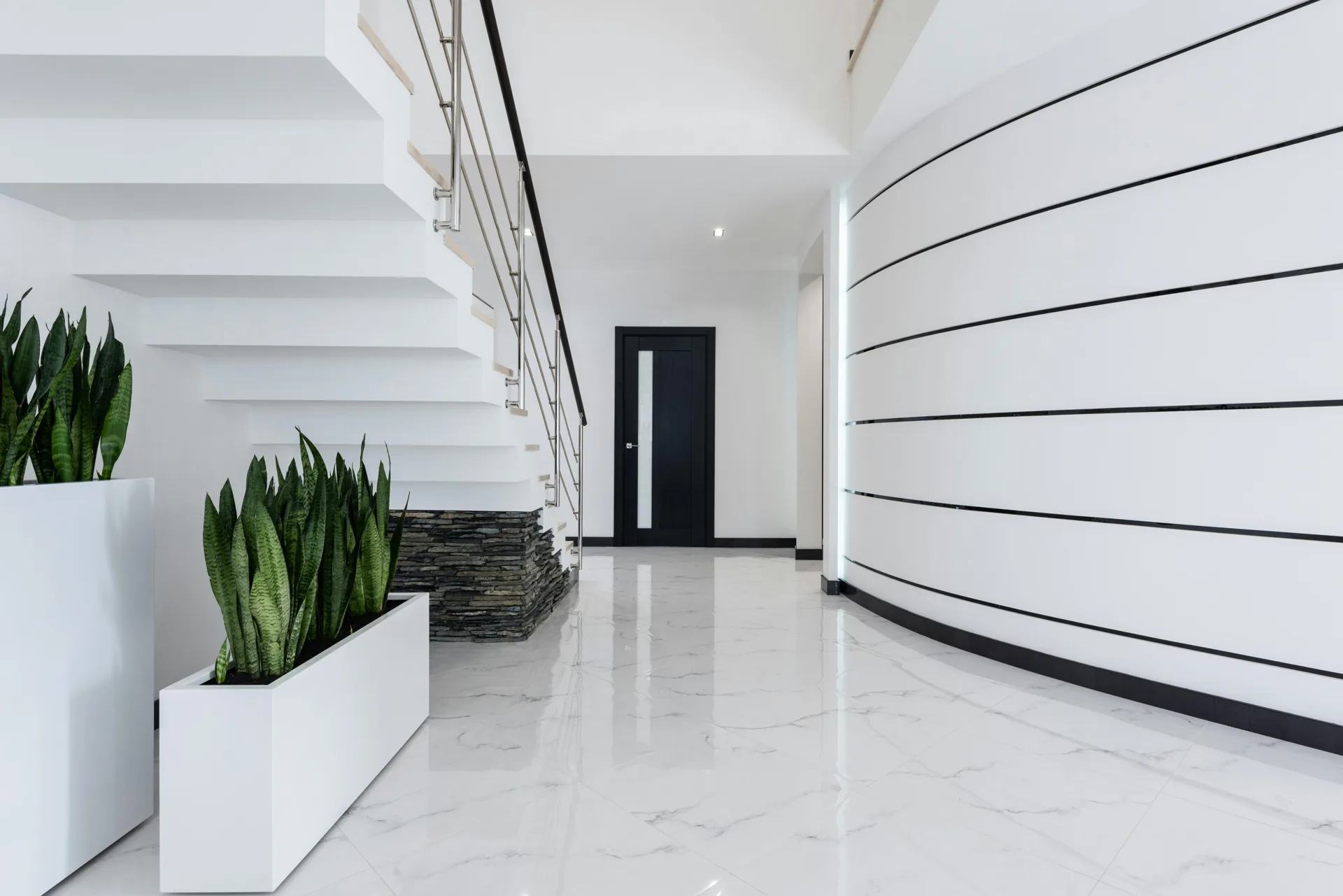 warm-toned stained concrete floor in a Oshawa foyer