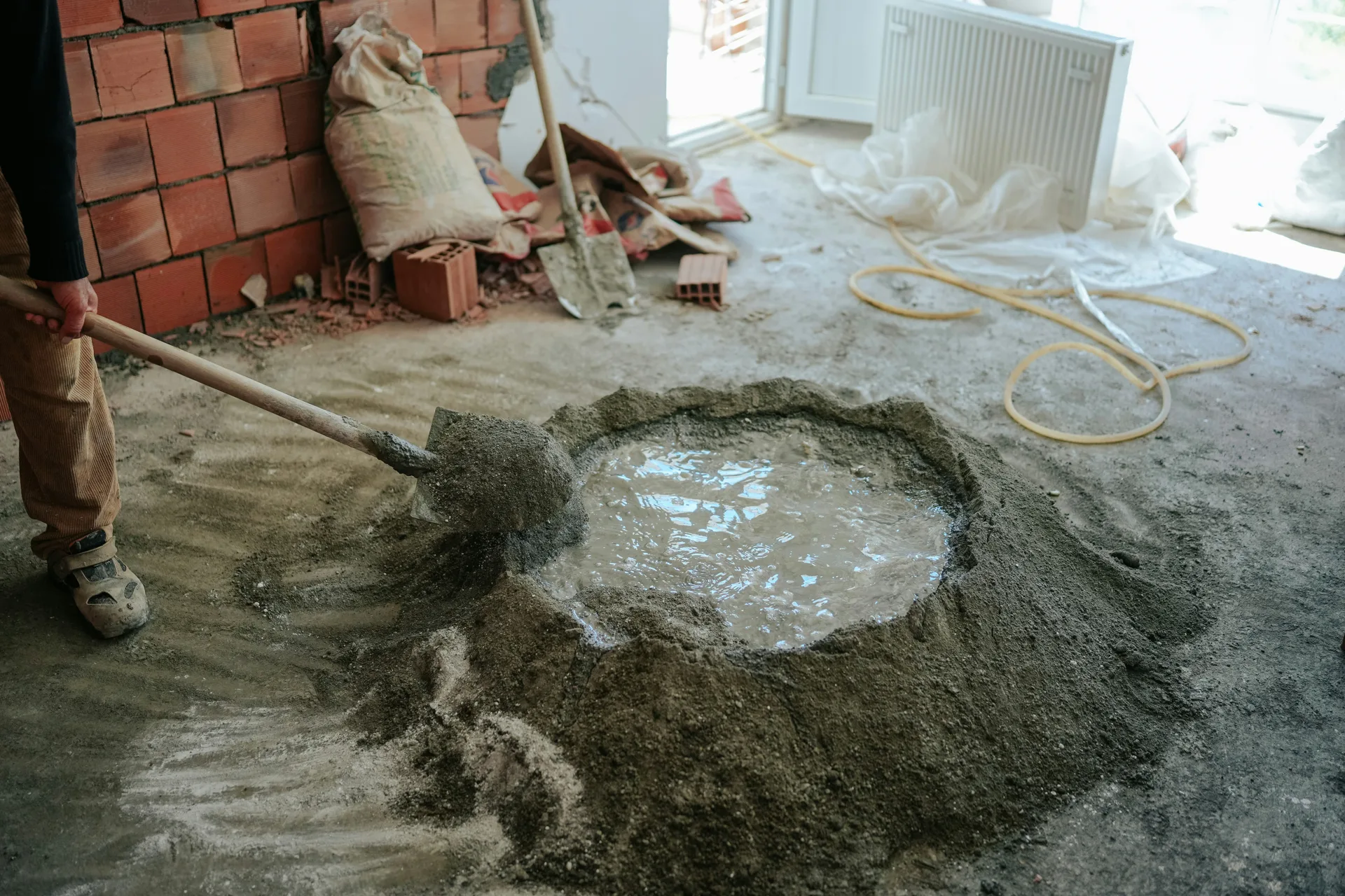 Sakrete mortar being mixed on a Oshawa renovation site