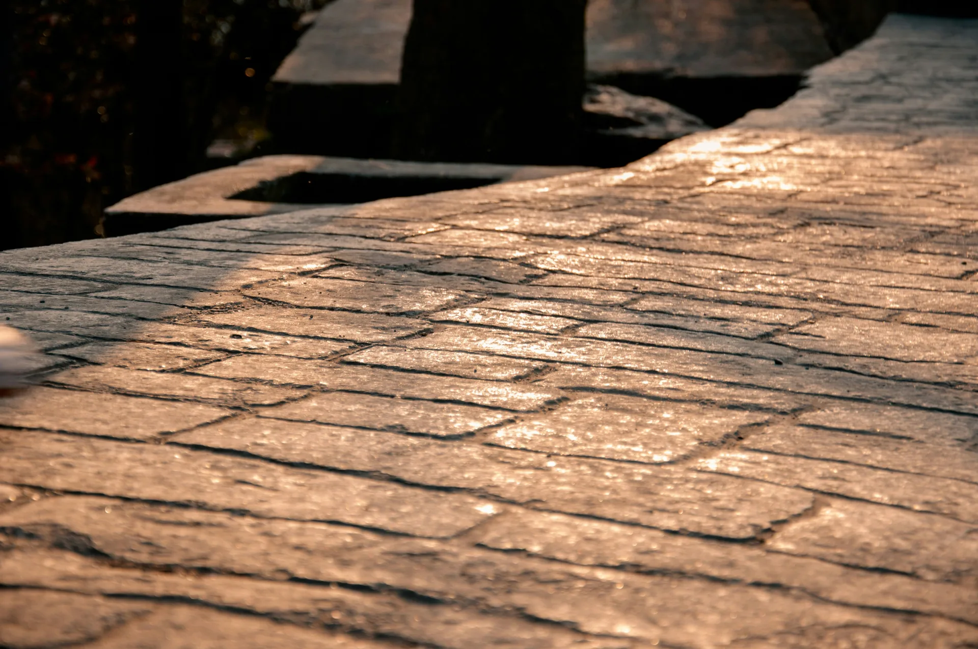 stamped concrete walkway finished at golden hour in Oshawa